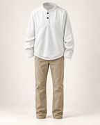 Raglan Henley top in White — studio view