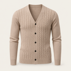 Studio view of knitwear on an ivory background