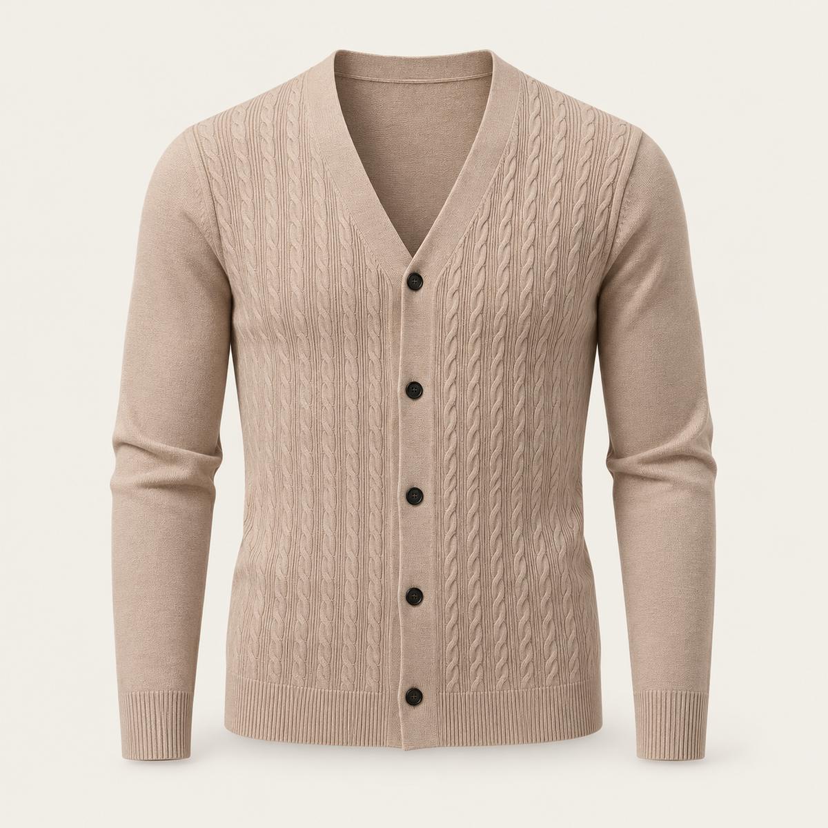 Studio view of knitwear on an ivory background