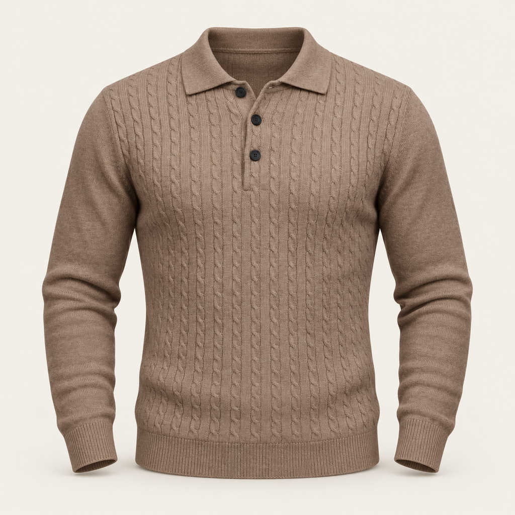 Studio view of knitwear on an ivory background