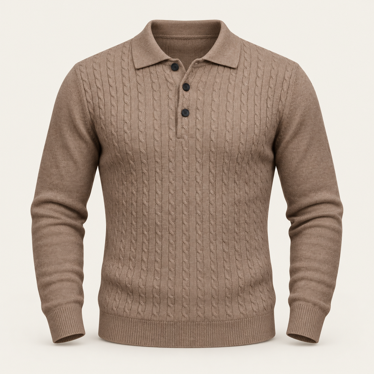 Studio view of knitwear on an ivory background