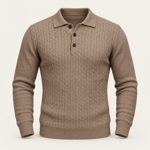 Studio view of knitwear on an ivory background