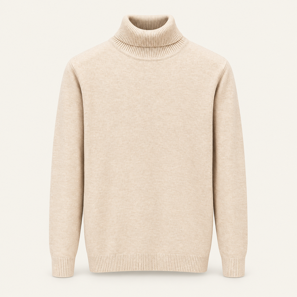 Studio view of knitwear on an ivory background