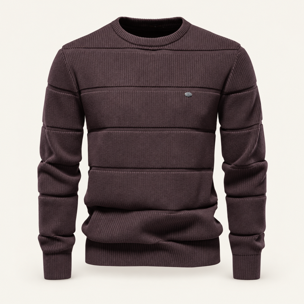 Studio view of knitwear on an ivory background