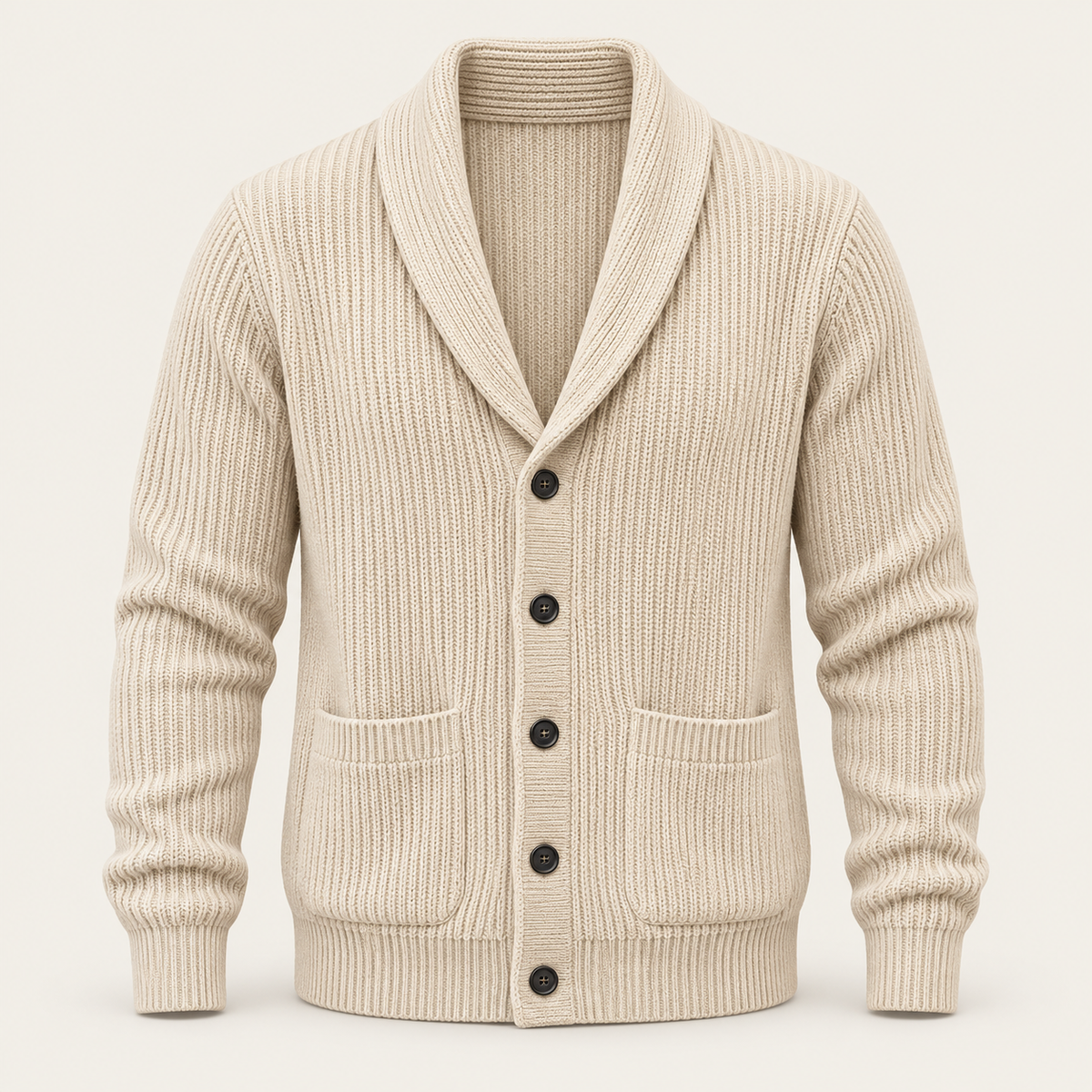 Studio view of knitwear on an ivory background