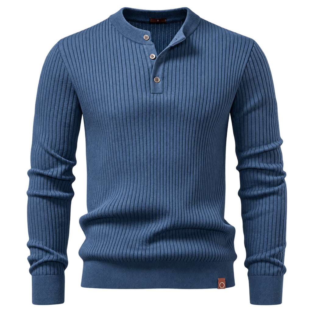 Ribbed Henley knit — studio view