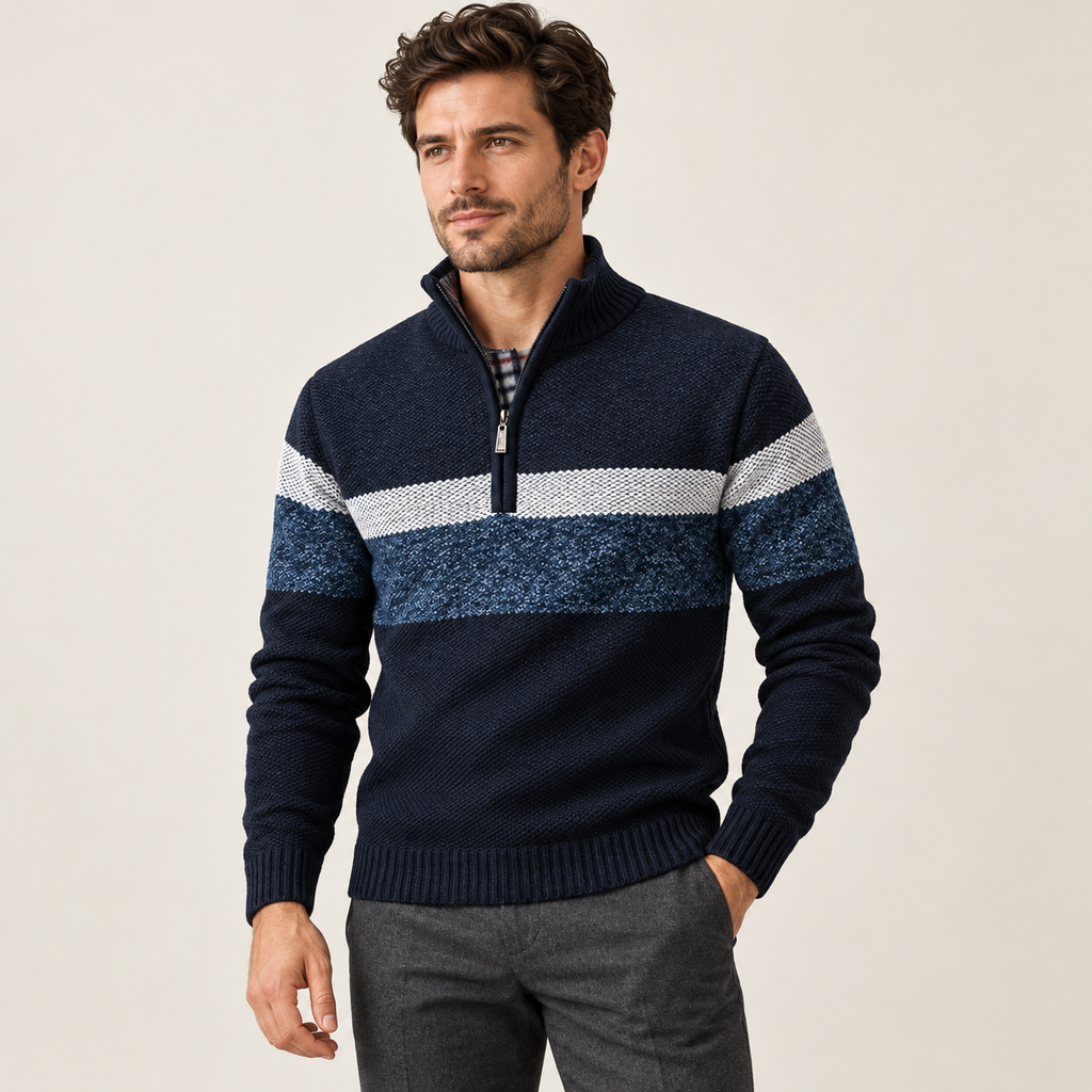 Striped winter quarter zip — model view