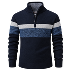 Striped winter quarter zip — studio view