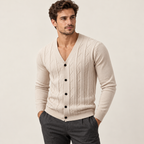 Textured V-neck cardigan — model view