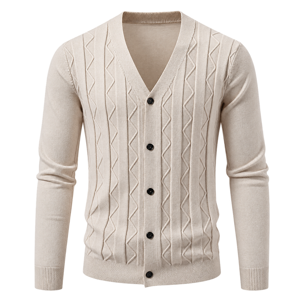 Textured V-neck cardigan — studio view
