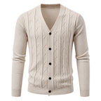 Textured V-neck cardigan — studio view