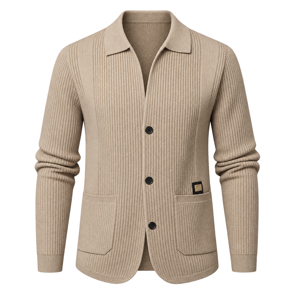 Pocket collar cardigan — studio view