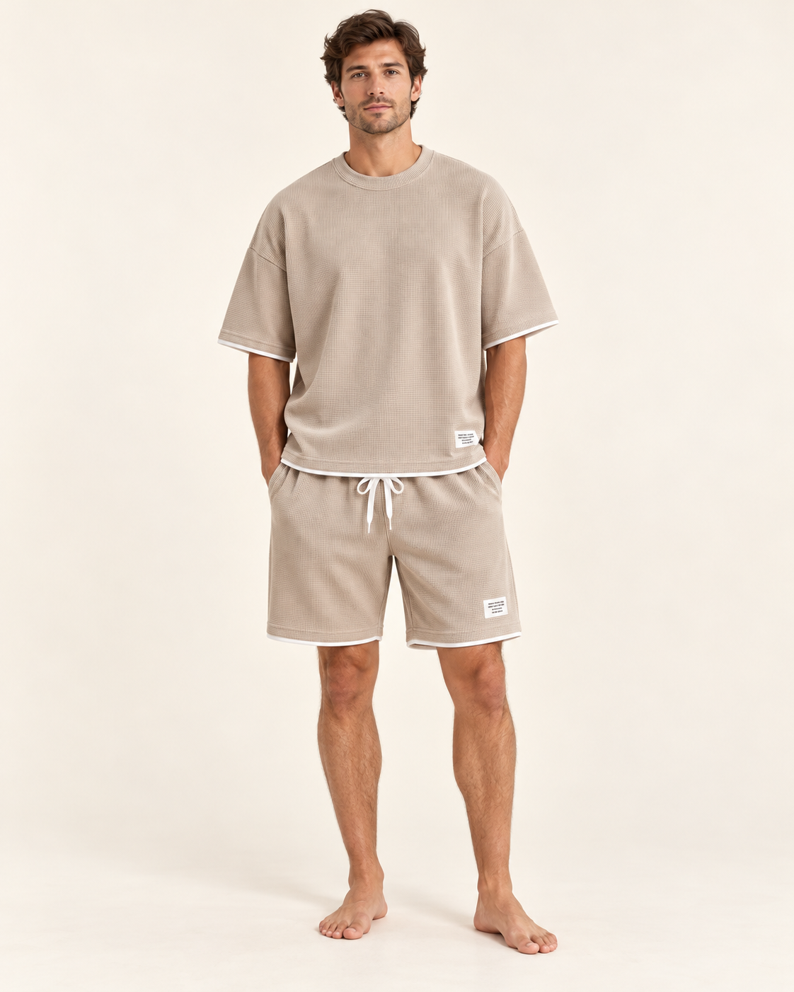 Waffle lounge shorts set — model view