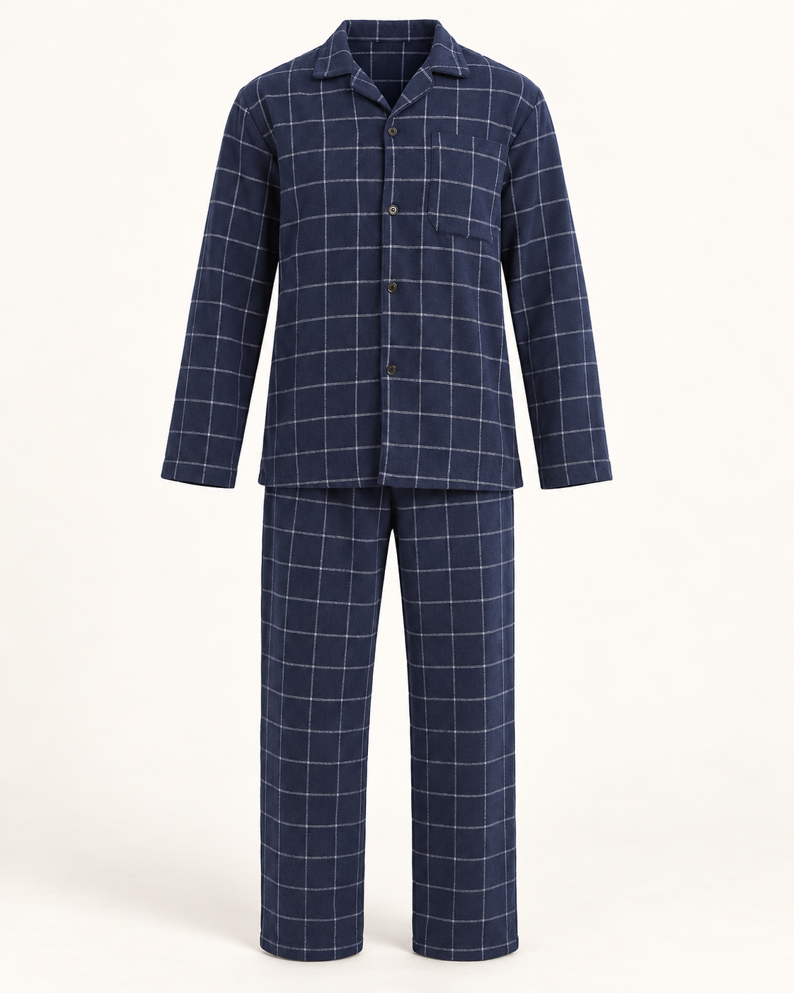 Flannel check pyjamas — studio view