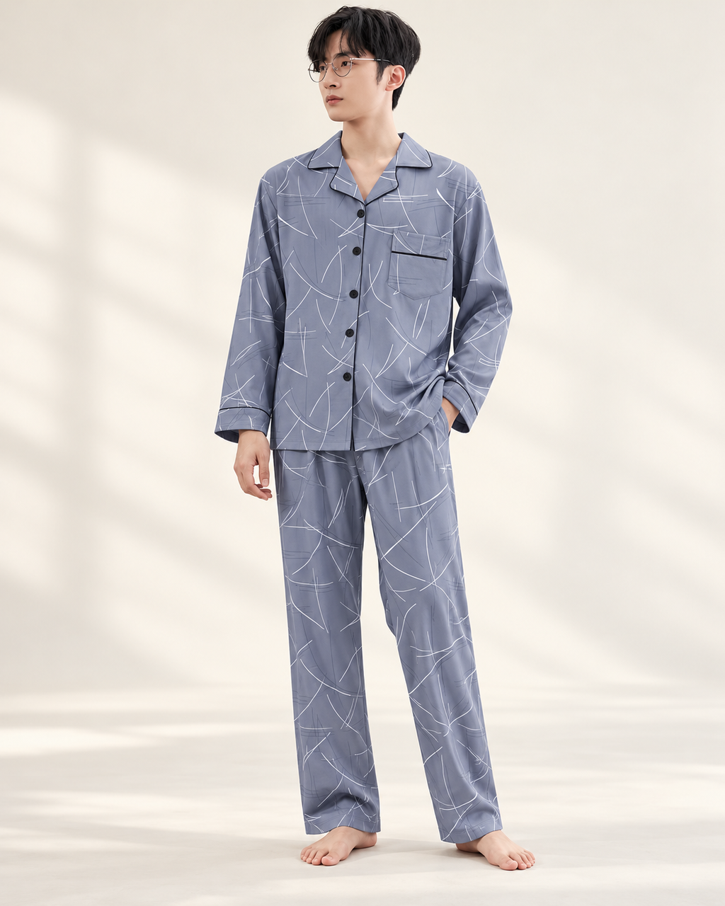Piped lounge pyjamas — model view