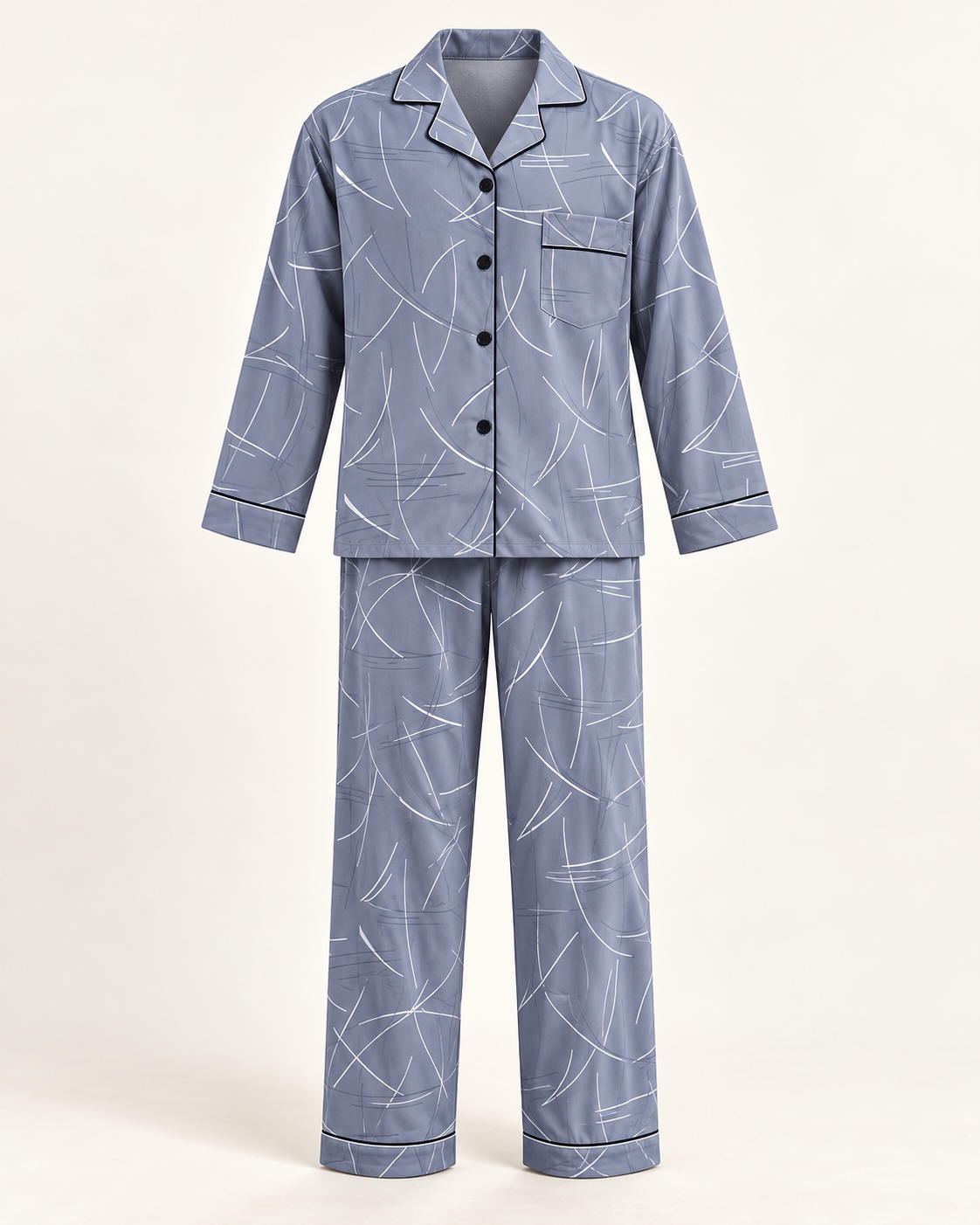 Piped lounge pyjamas — studio view