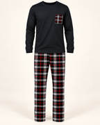 Tartan-trim lounge set — studio view