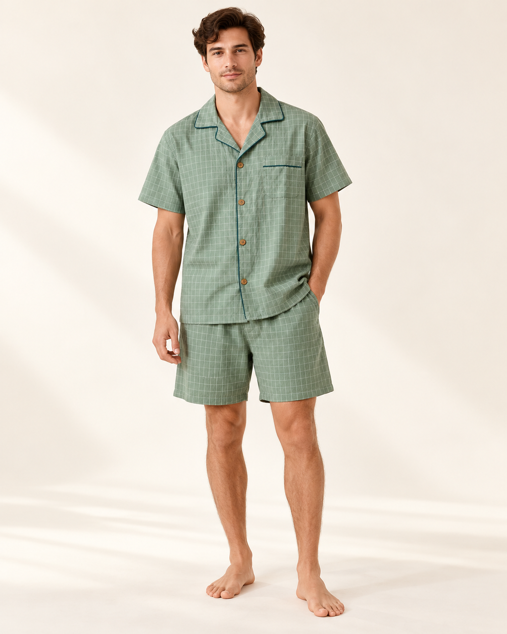 Fine-check short pyjamas — model view