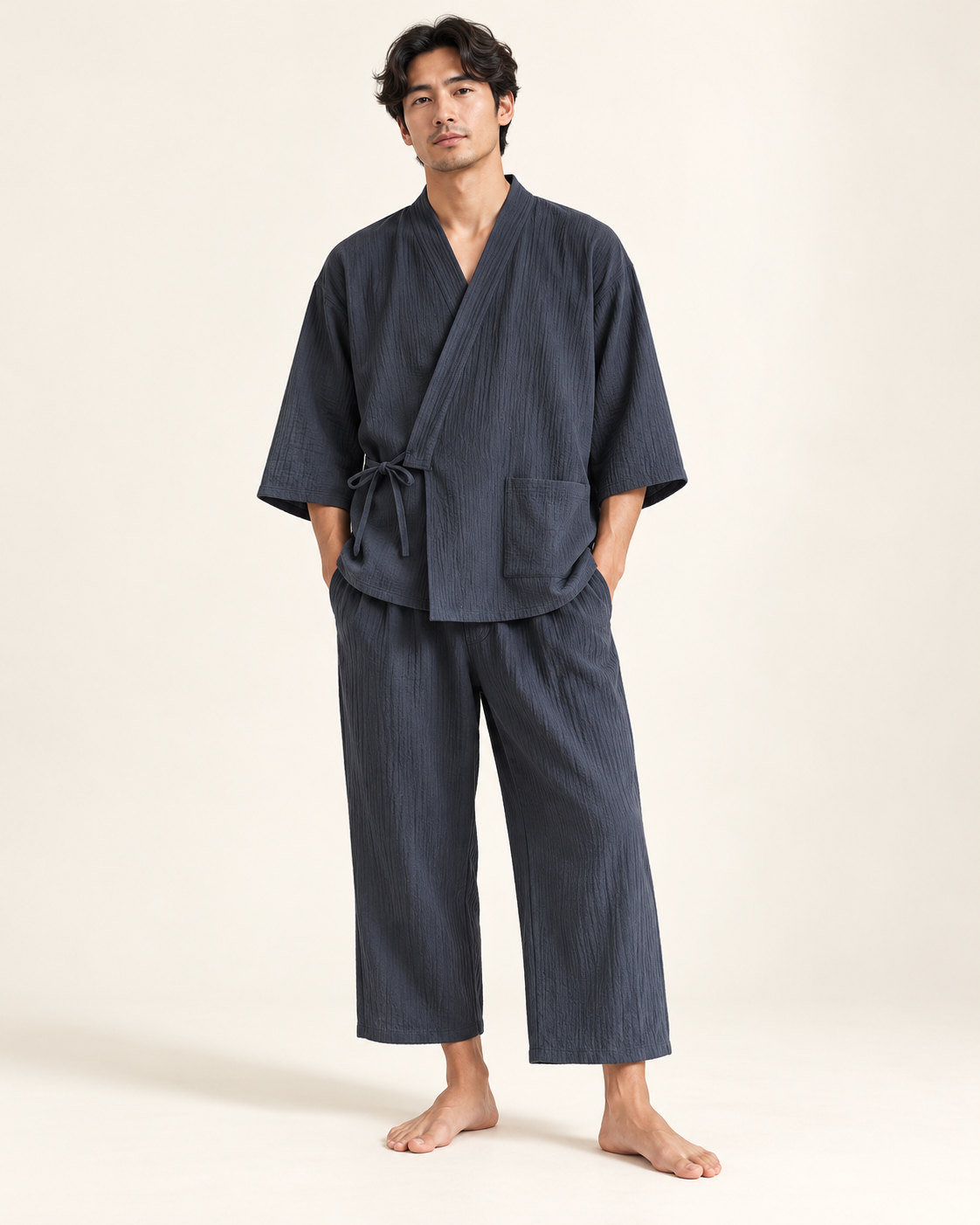 Textured kimono lounge set — model view