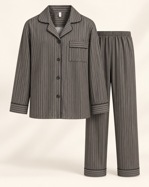 Pinstripe cotton pyjamas — studio view