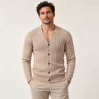 Model wearing knitwear in a neutral studio