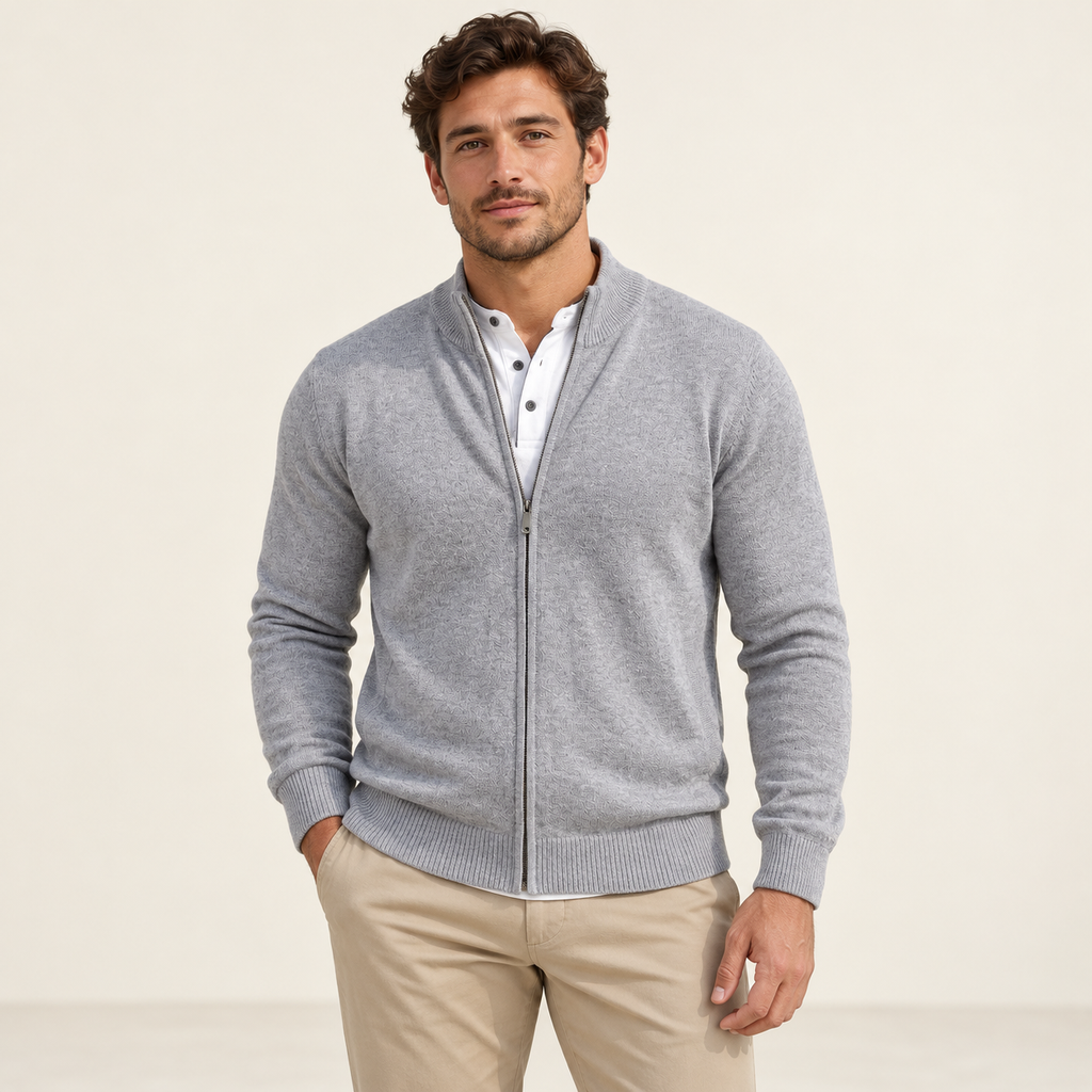 Model wearing knitwear in a neutral studio