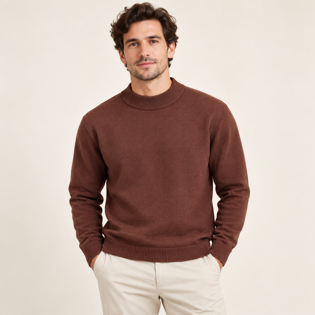 Model wearing knitwear in a neutral studio