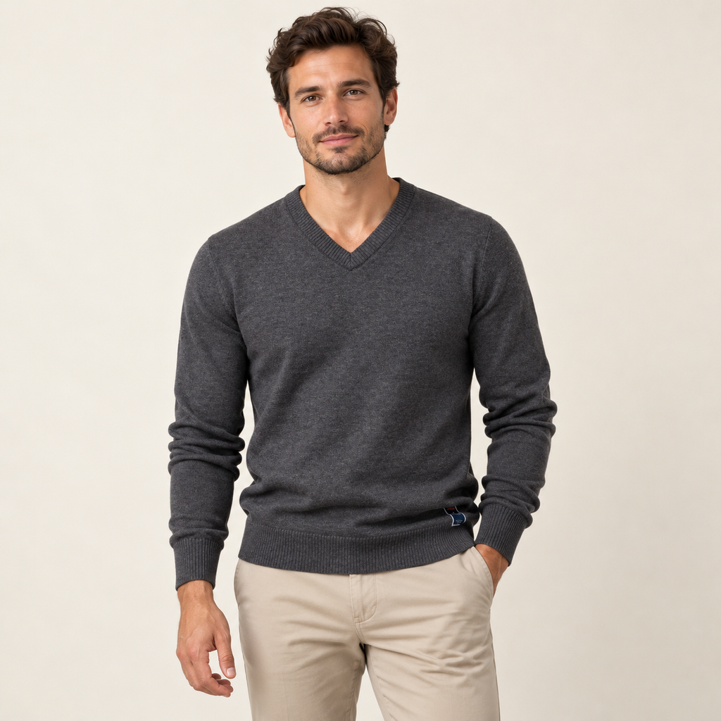Model wearing knitwear in a neutral studio