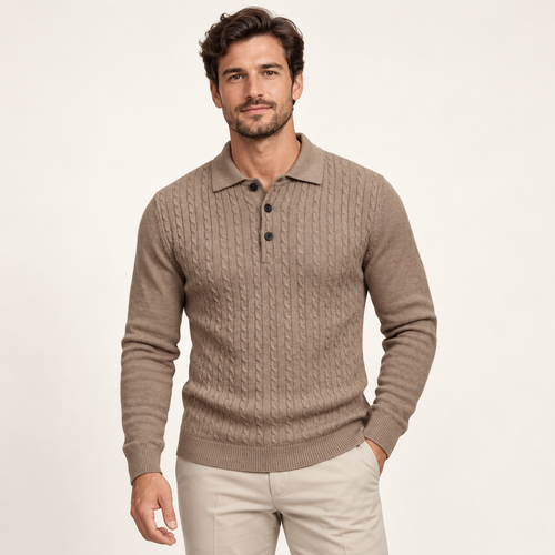 Model wearing knitwear in a neutral studio