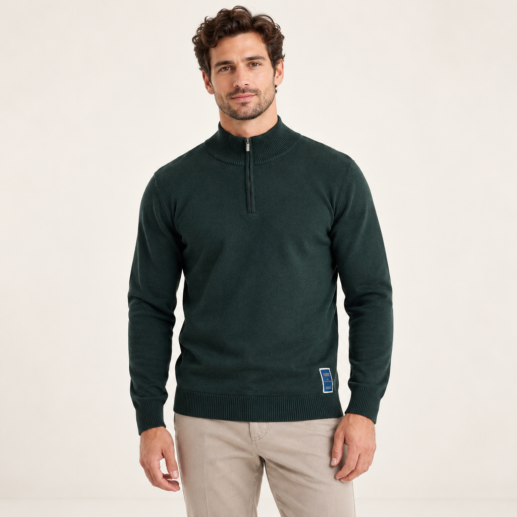 Model wearing knitwear in a neutral studio