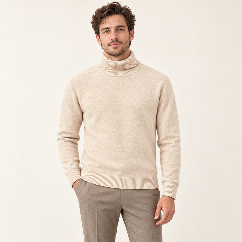 Model wearing knitwear in a neutral studio
