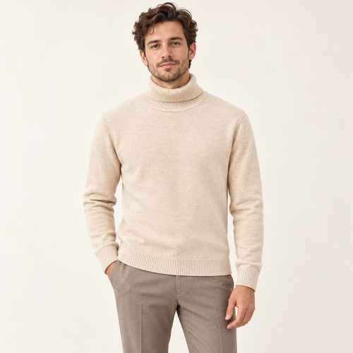 Model wearing knitwear in a neutral studio