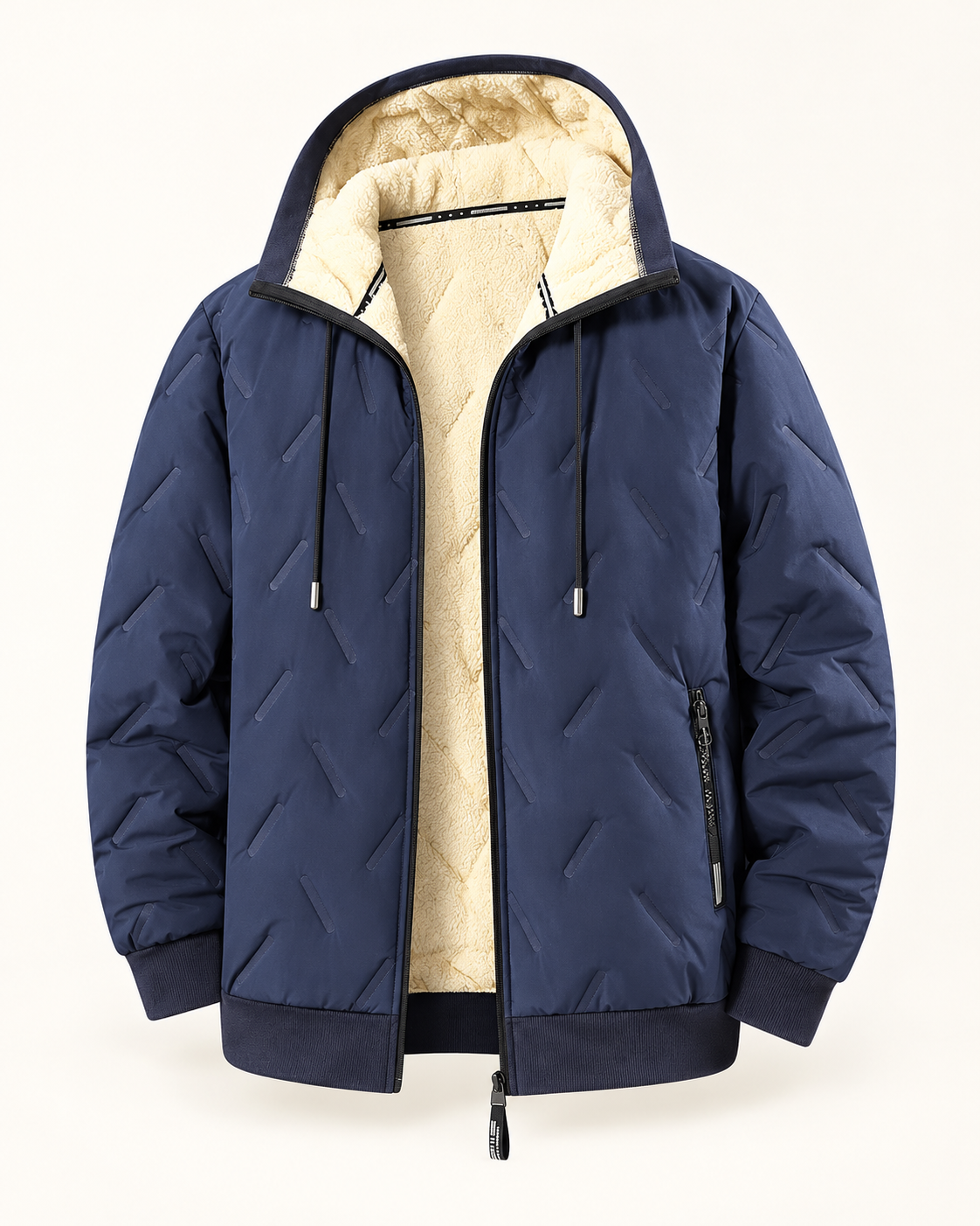 Fleece-lined hooded jacket — studio photograph