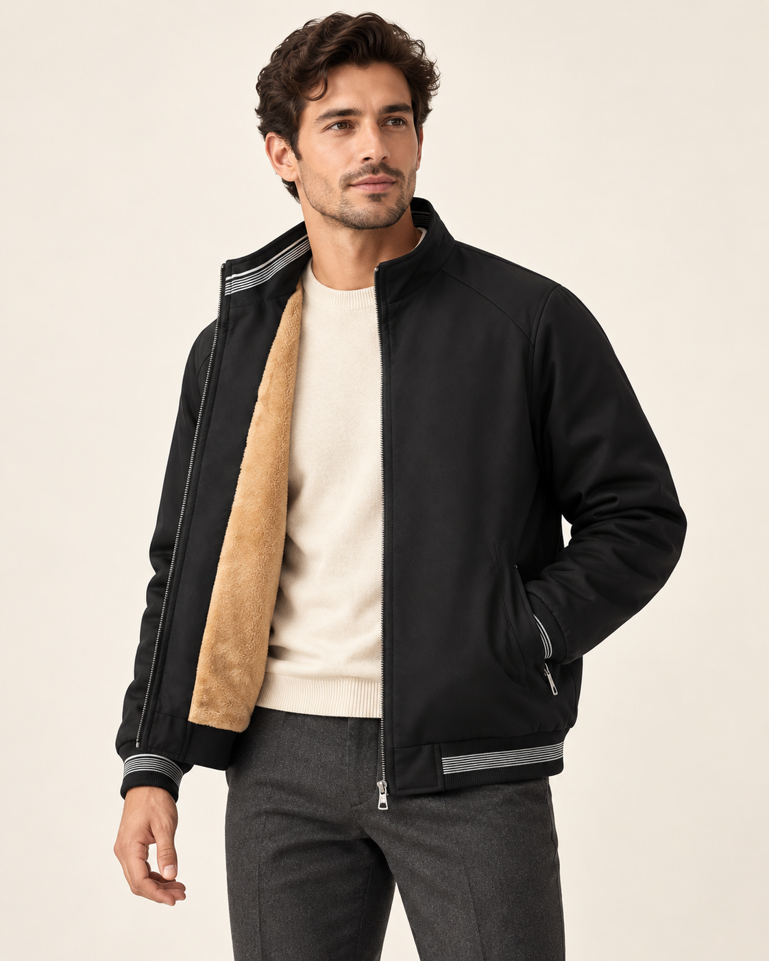 Fleece-lined bomber — model photograph