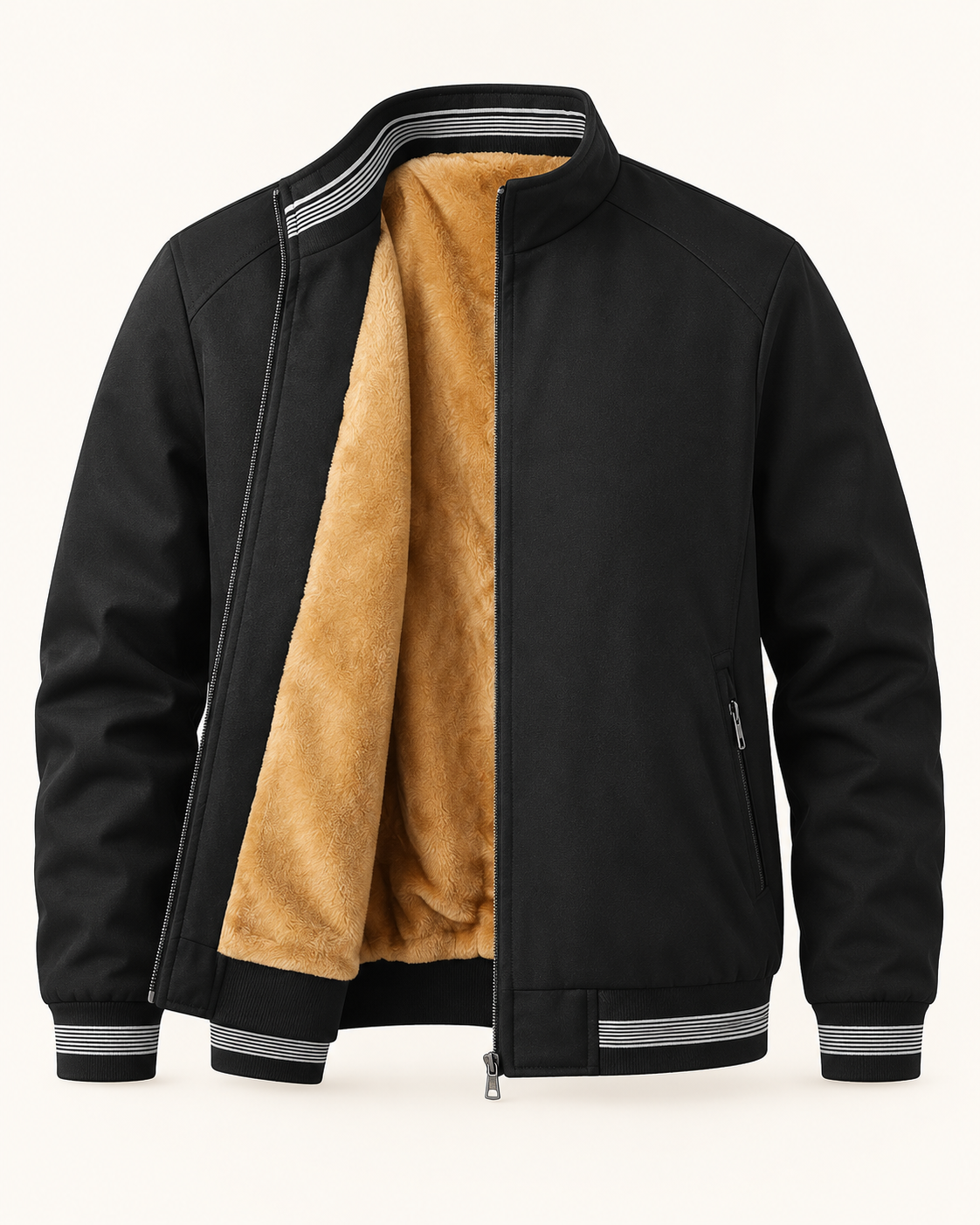 Fleece-lined bomber — studio photograph