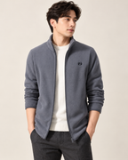 Stand-collar zip jacket — model photograph