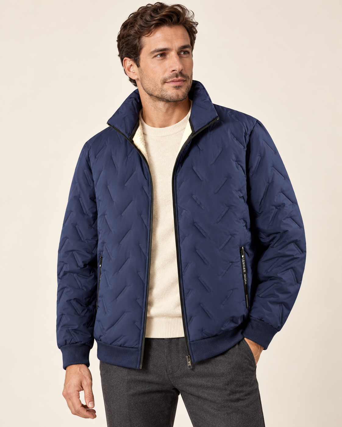 Fleece-lined quilted jacket — model photograph