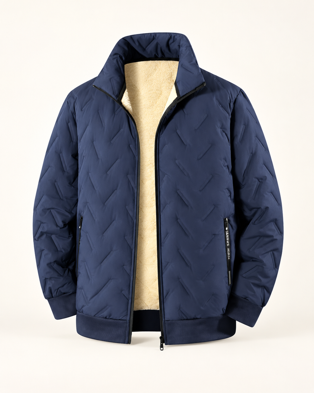 Fleece-lined quilted jacket — studio photograph