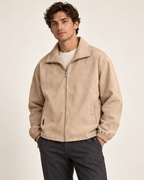 Suede-look collared bomber — model photograph