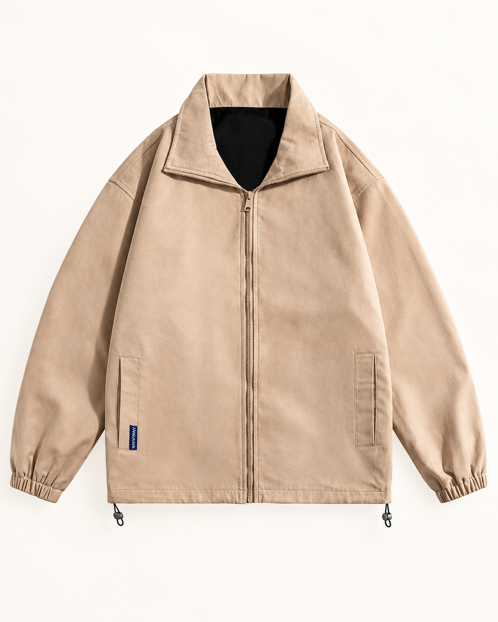 Suede-look collared bomber — studio photograph
