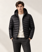 Lightweight hooded puffer — model view