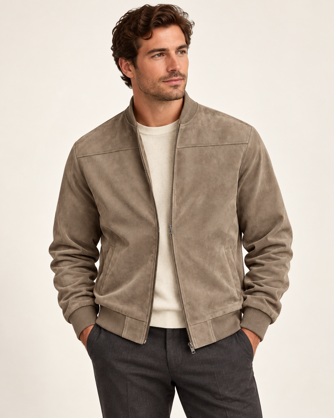 Suede-look bomber — model view