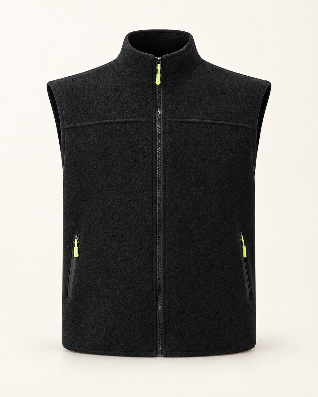 Stand-collar fleece gilet — front view
