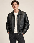Faux-leather utility jacket — model view