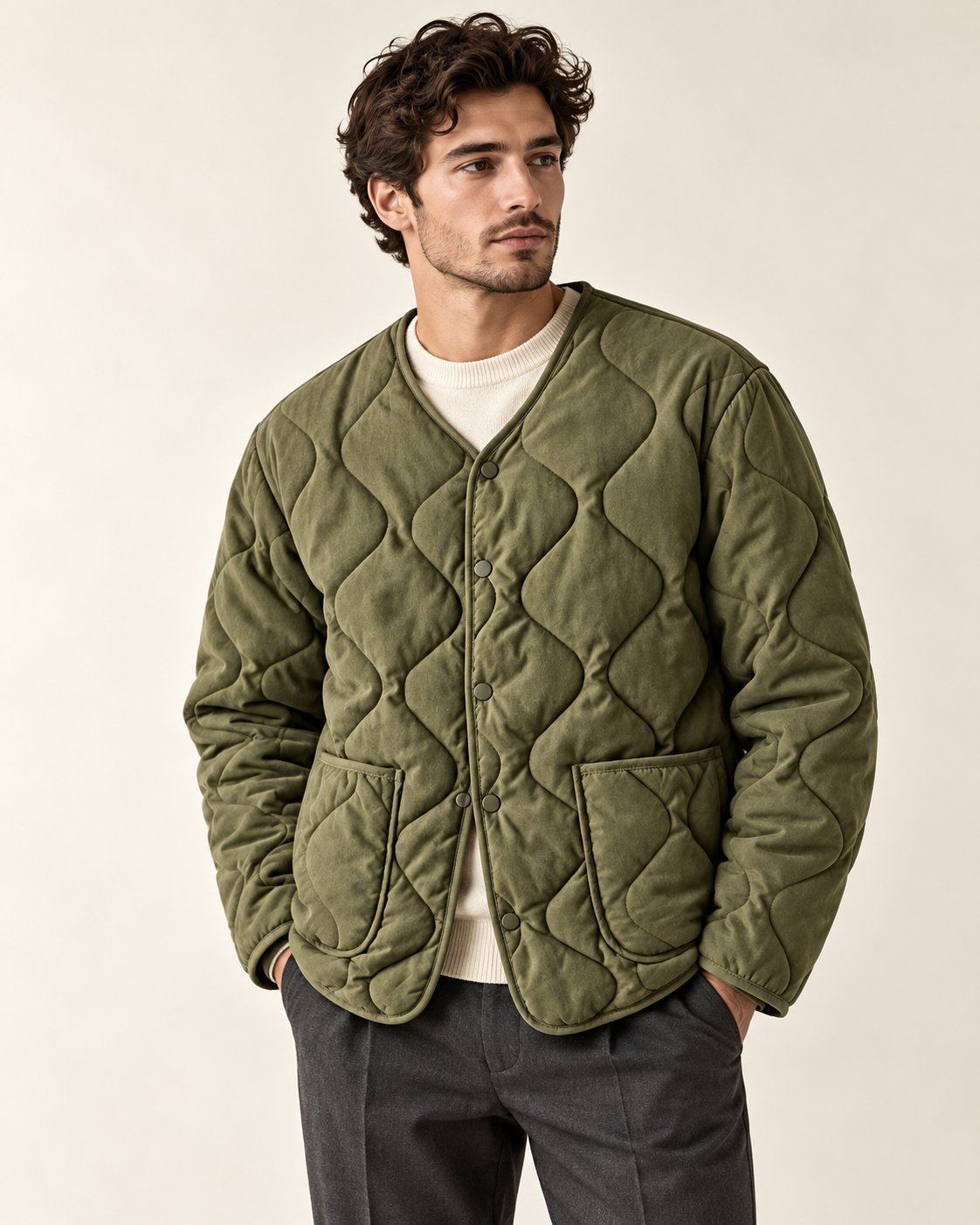 Wave-quilted liner jacket — model view