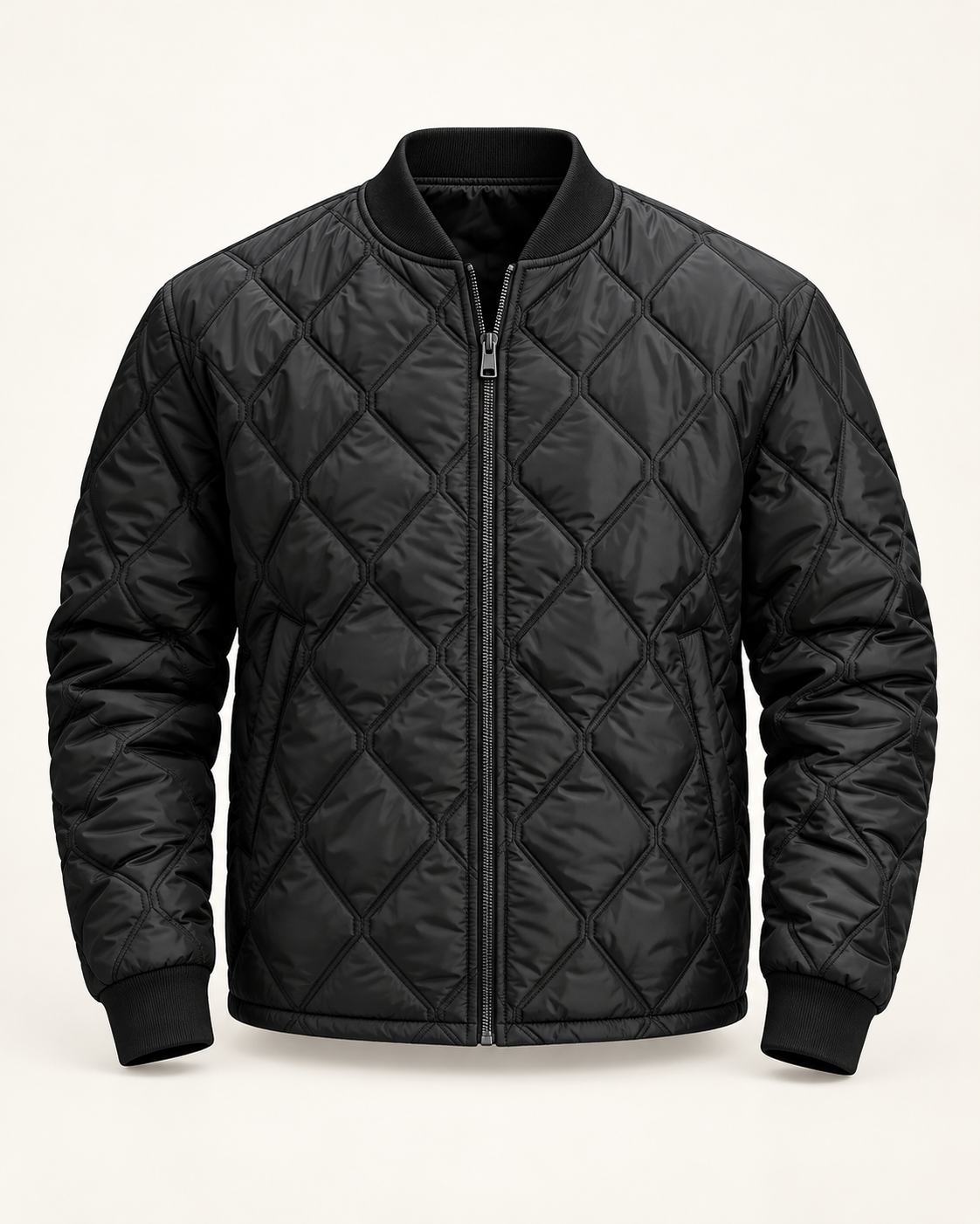 Diamond-quilted zip jacket — front view