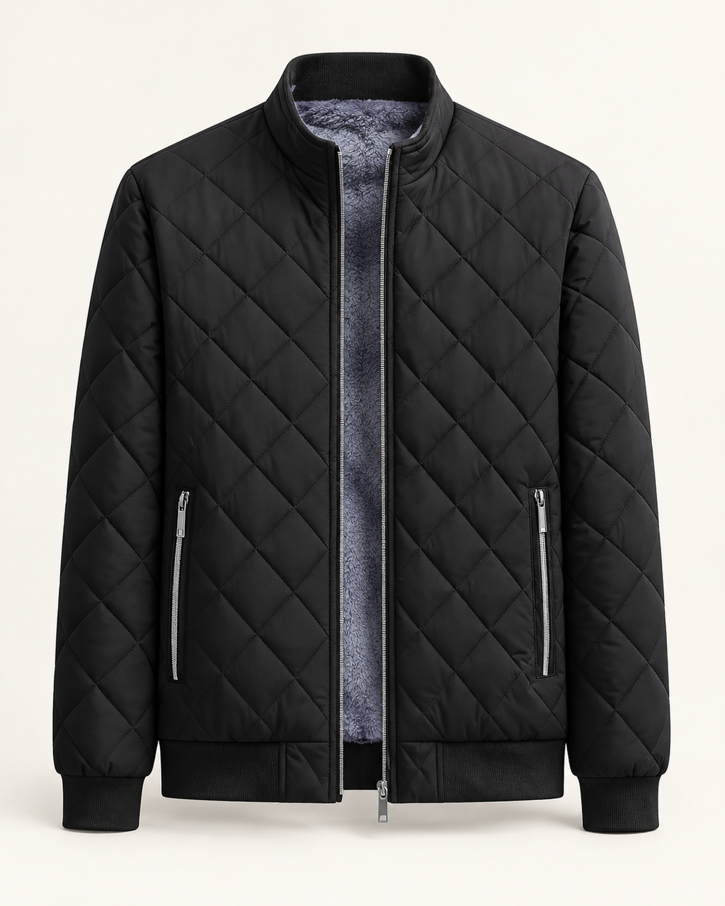 Fleece-lined diamond bomber — front view