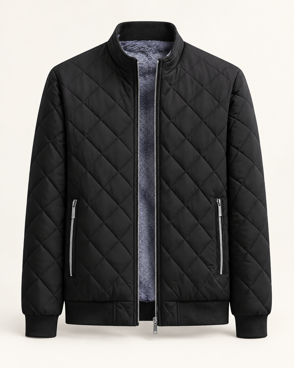 Fleece-lined diamond bomber — front view