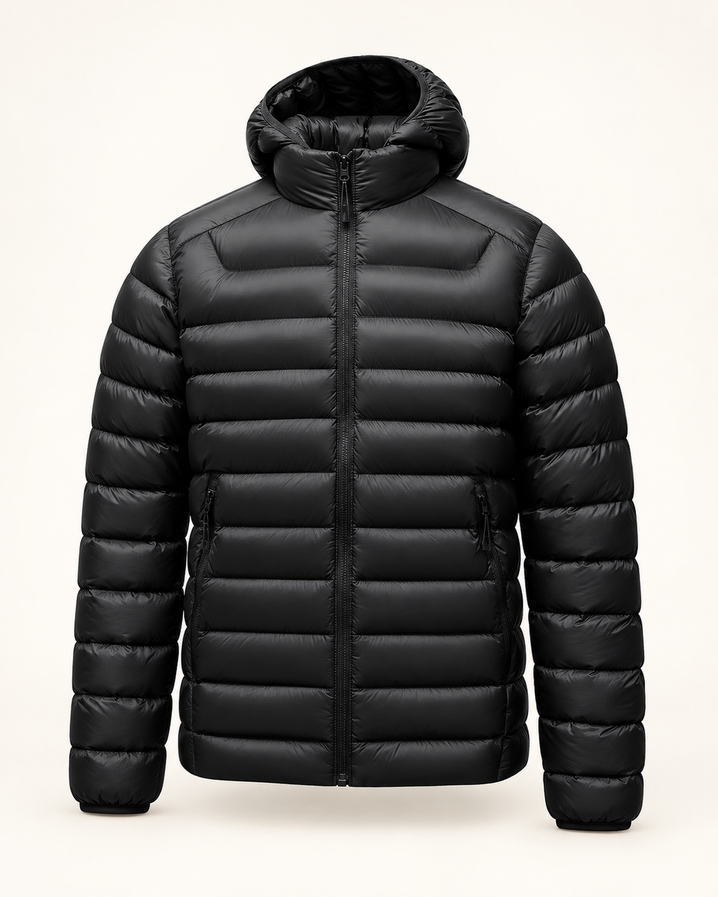 Quilted hooded puffer — front view