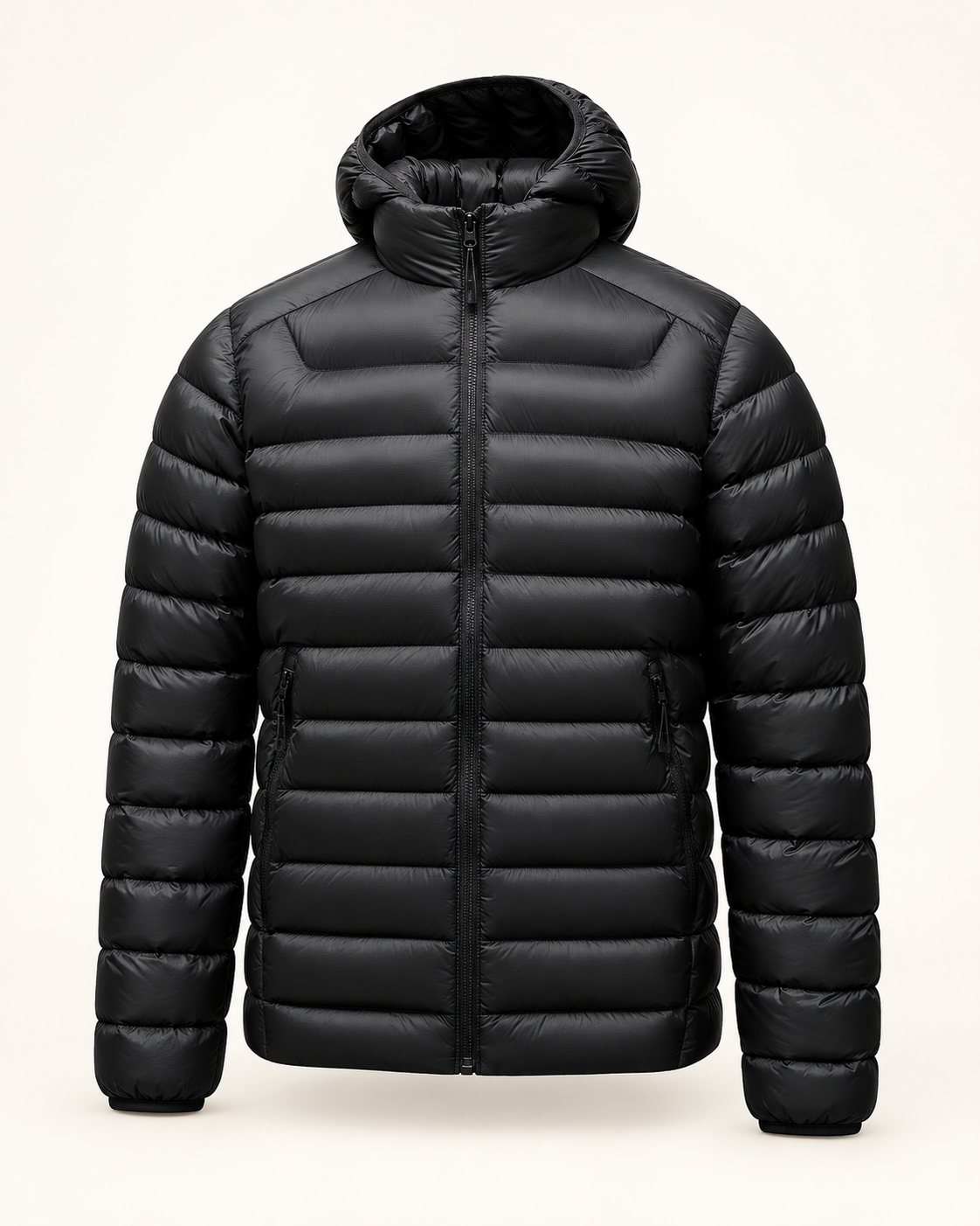 Quilted hooded puffer — front view